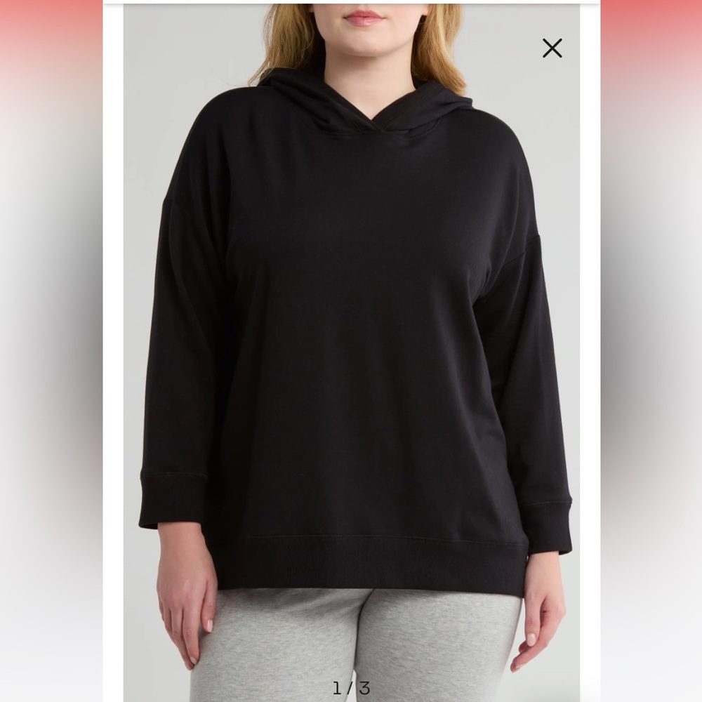NWOT EILEEN FISHER 65% TENCEL 28% Organic Cotton Black Hoodie Boxy Top. Size 3X
